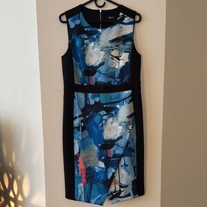 Dkny Blue Sheath Midi Dress Sleeveless Crew Neck Size 12 NWT